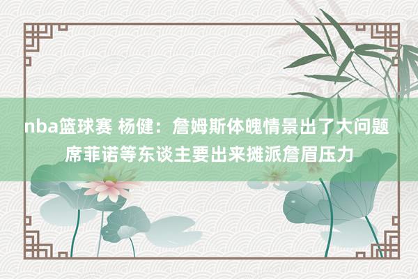 nba篮球赛 杨健：詹姆斯体魄情景出了大问题 席菲诺等东谈主要出来摊派詹眉压力